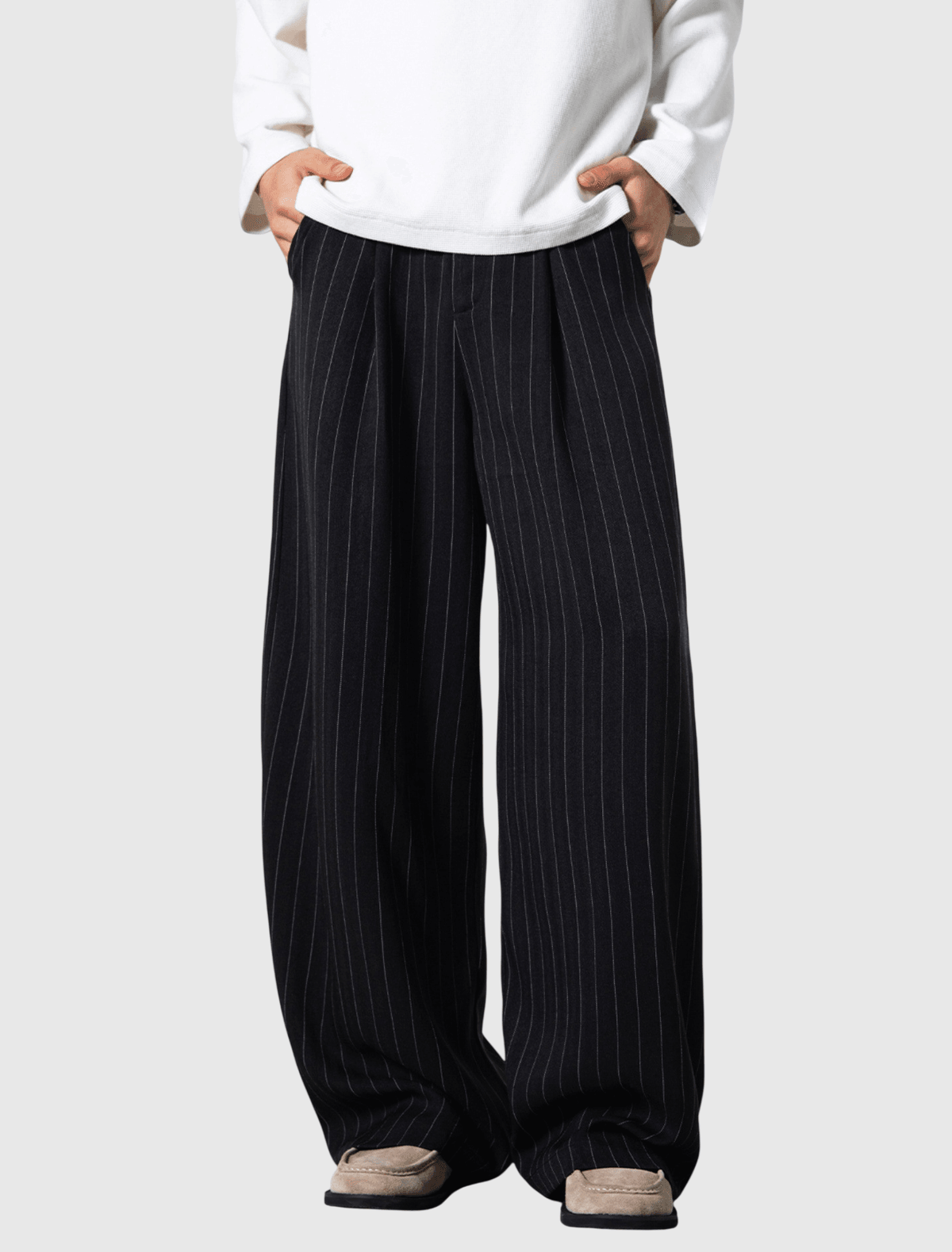 垂直條紋色織工藝設計 垂感透氣闊腳西裝長褲 [SBP-1204]