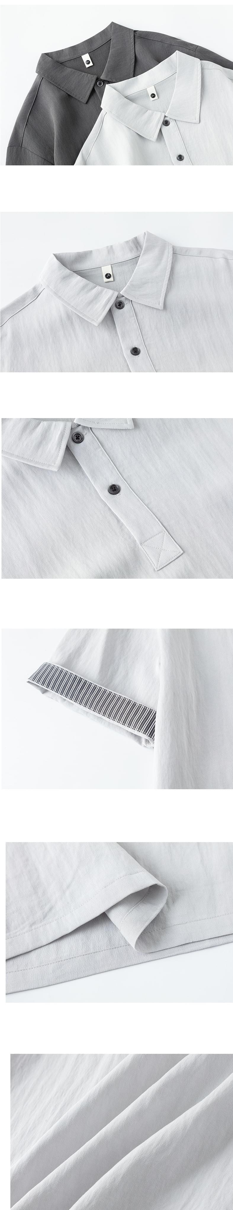 日系手袖條紋紋理縫紉設計 垂感透氣短袖 POLO T-Shirt [SBT-1536]