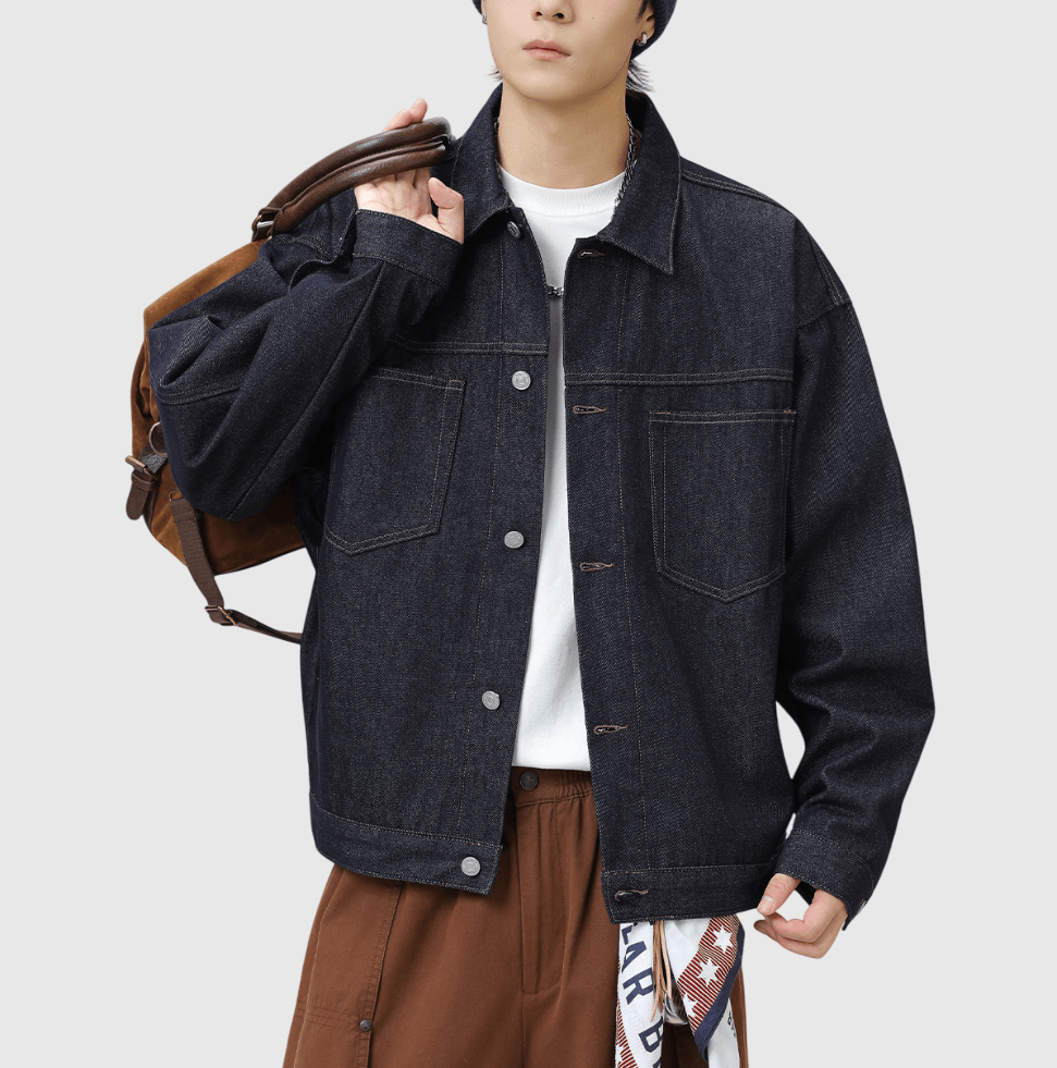 日系基礎雙設計前袋明線 純棉水洗牛仔長袖外套 [SBO-1221]