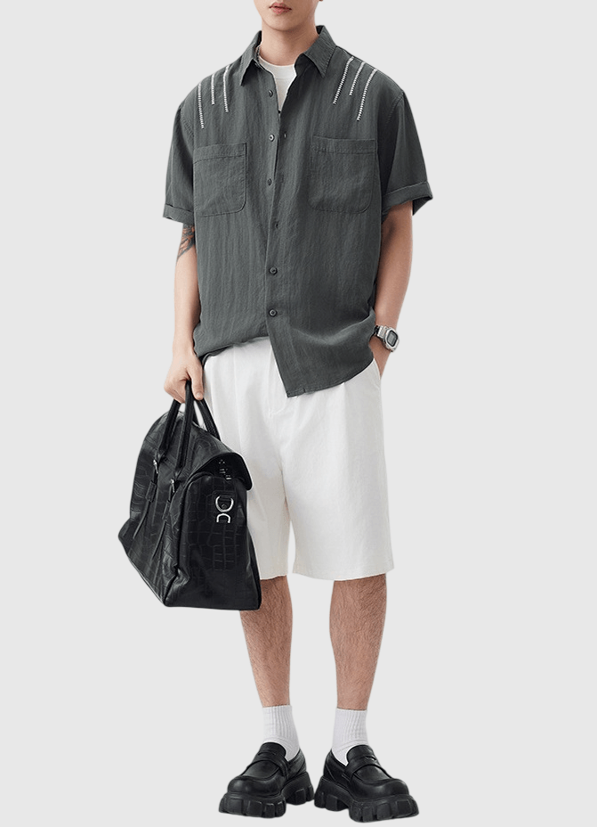 日系肩膊拼色線縫紉設計 透氣短袖恤衫 [SBS-1404]