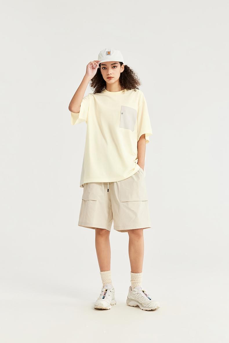 前袋撞色布設計 純棉短袖 T-Shirt [CBT-1075]