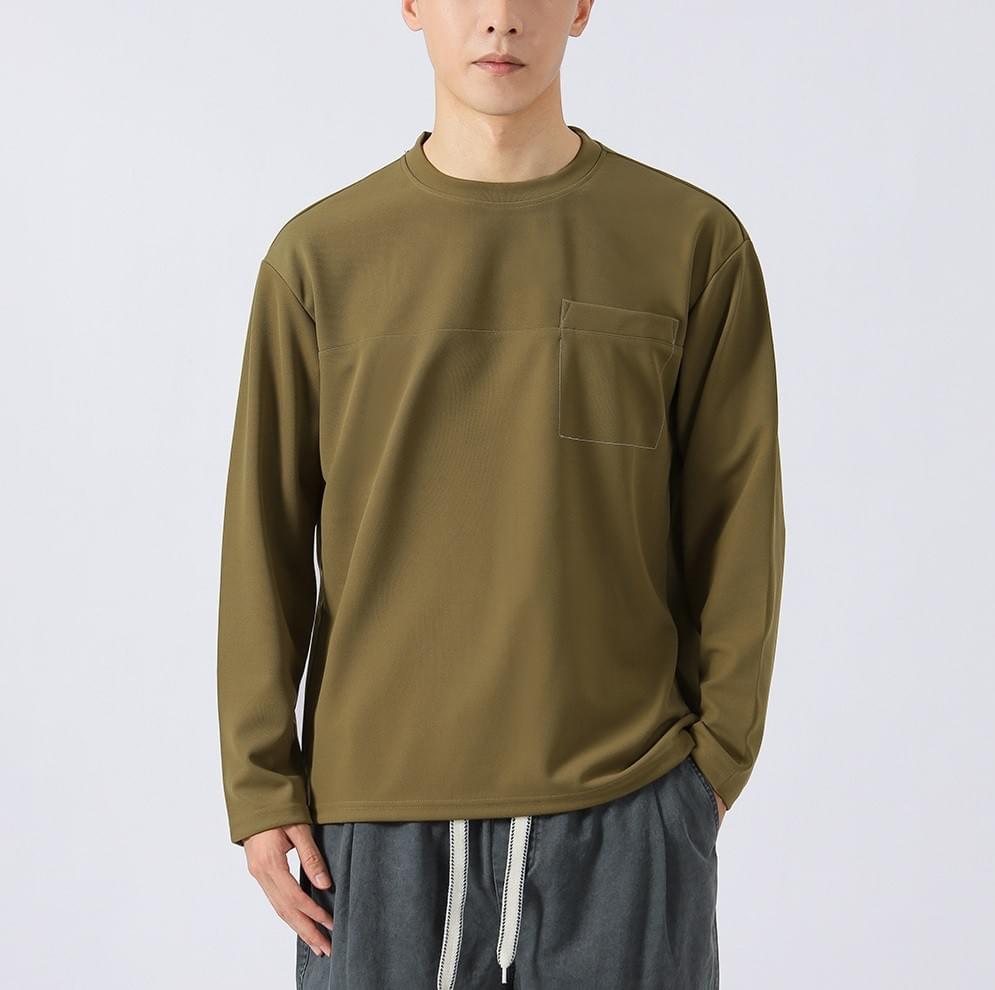 日系前袋明線刺繡 長袖 T-Shirt [CBT-1116]