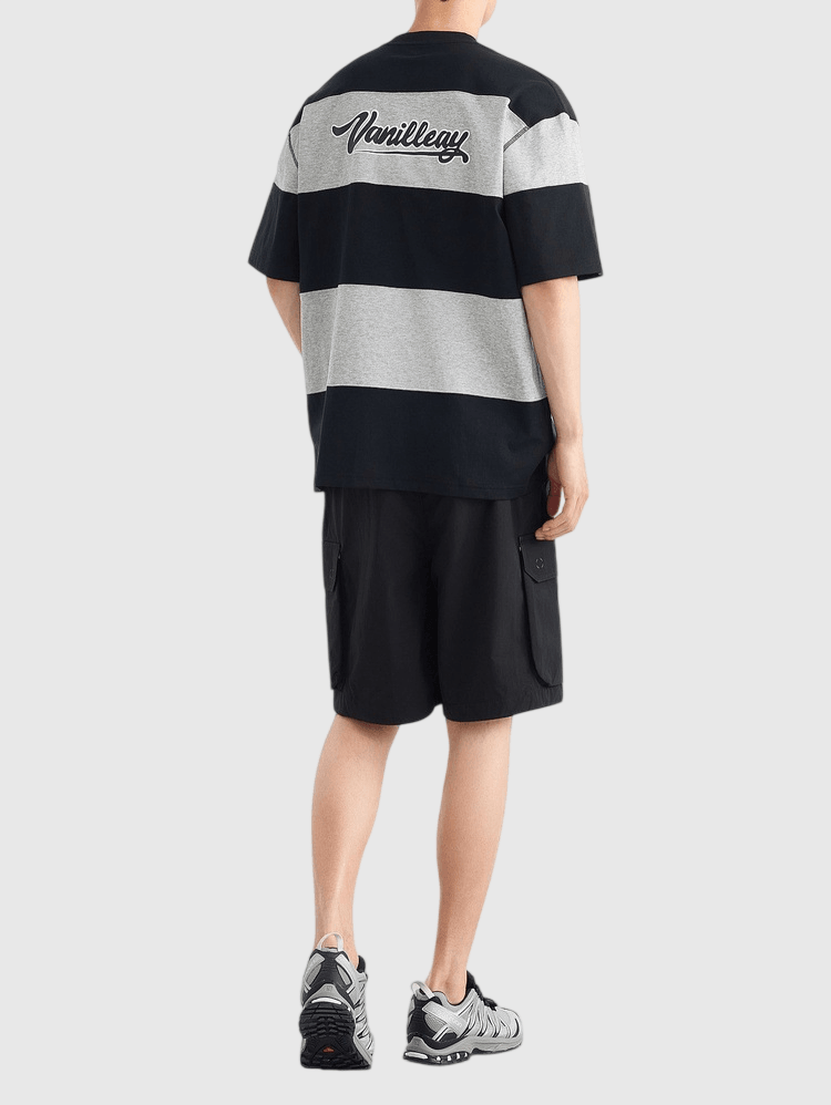 復古闊條紋文字印燙 短袖 T-Shirt [CBT-1571]