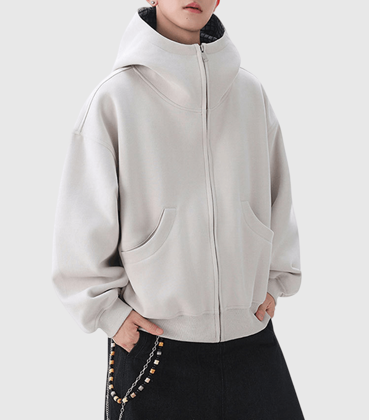 內層格仔撞色縫接 連帽衛衣外套 [CBJ-1067]