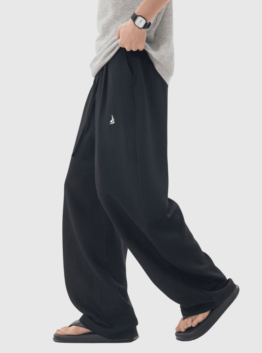 日系基礎輕便透氣 仿麻質闊腿直筒垂感長褲 [SBP-1195]