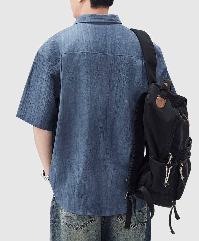 復古雙設計前袋 麻質透氣短袖 T-Shirt [SBT-1450]