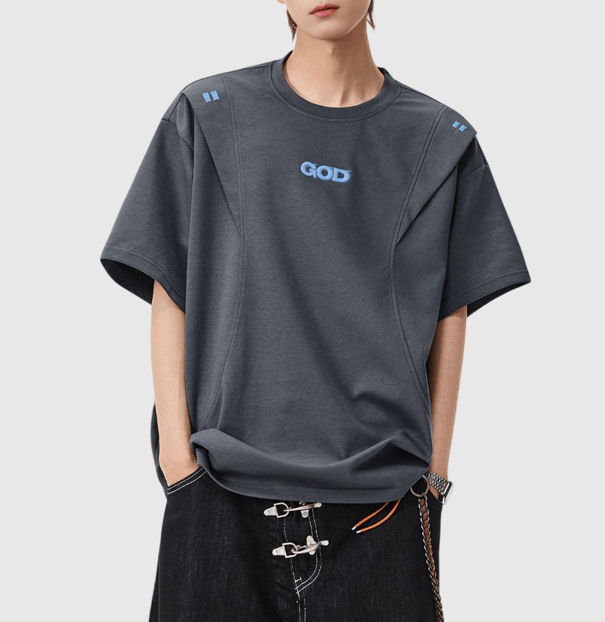 日系層次縫紉細文字刺繡設計 短袖 T-Shirt [SBT-1477]