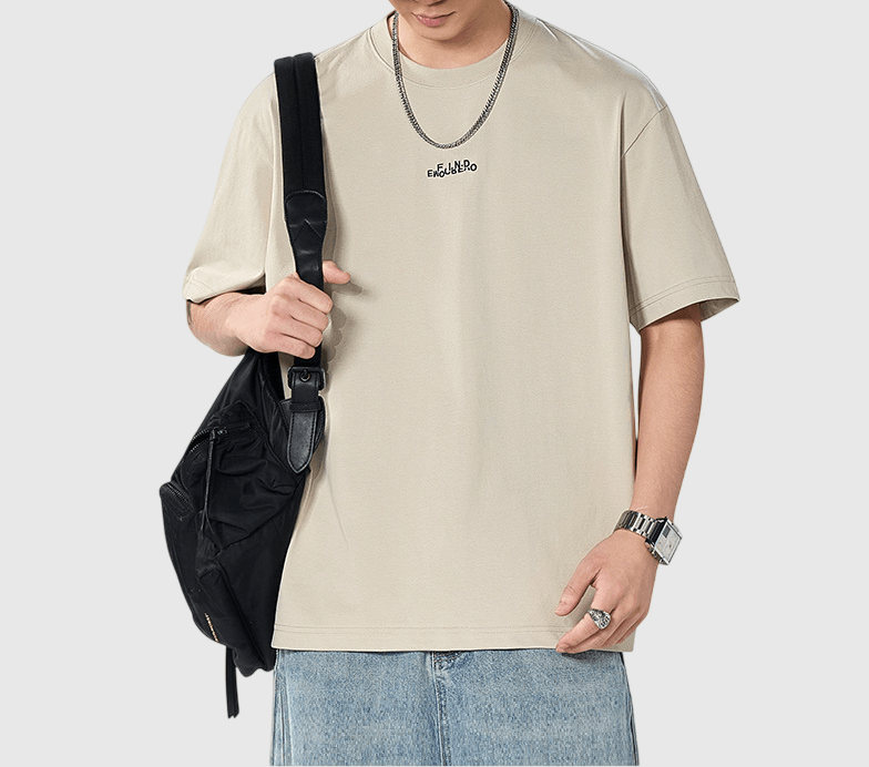  中身細文字刺繡設計 純棉短袖 T-Shirt [SBT-1509]