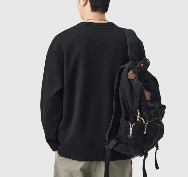 日系層次假兩件式設計 V 領重磅長袖 T-Shirt [SBT-1453] 