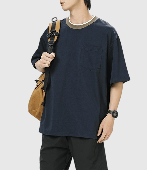 日系領口層次撞色設計 短袖 T-Shirt [SBT-1575]