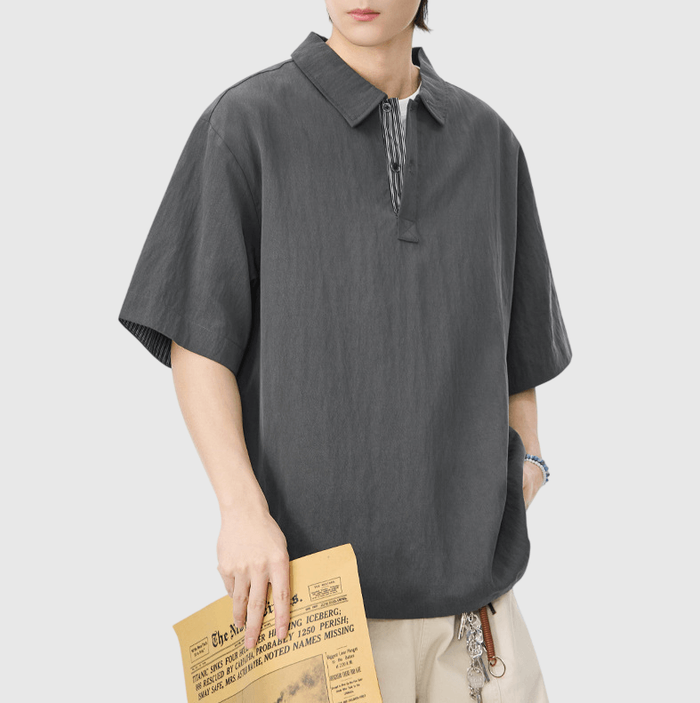 日系手袖條紋紋理縫紉設計 垂感透氣短袖 POLO T-Shirt [SBT-1536]