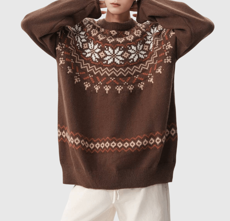 復古半民族風提花圖案 圓領針織毛衣 [SBK-1127]