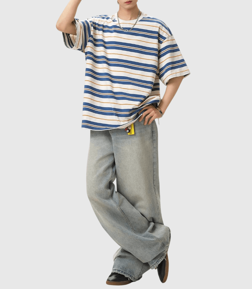 對比色系層次撞色橫間條紋 短袖 T-Shirt [SBT-1502]