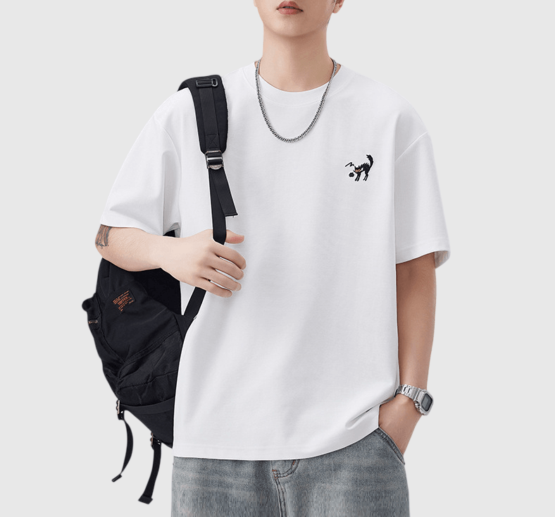 卡通貓仔細圖案刺繡 短袖 T-Shirt [SBT-1506]