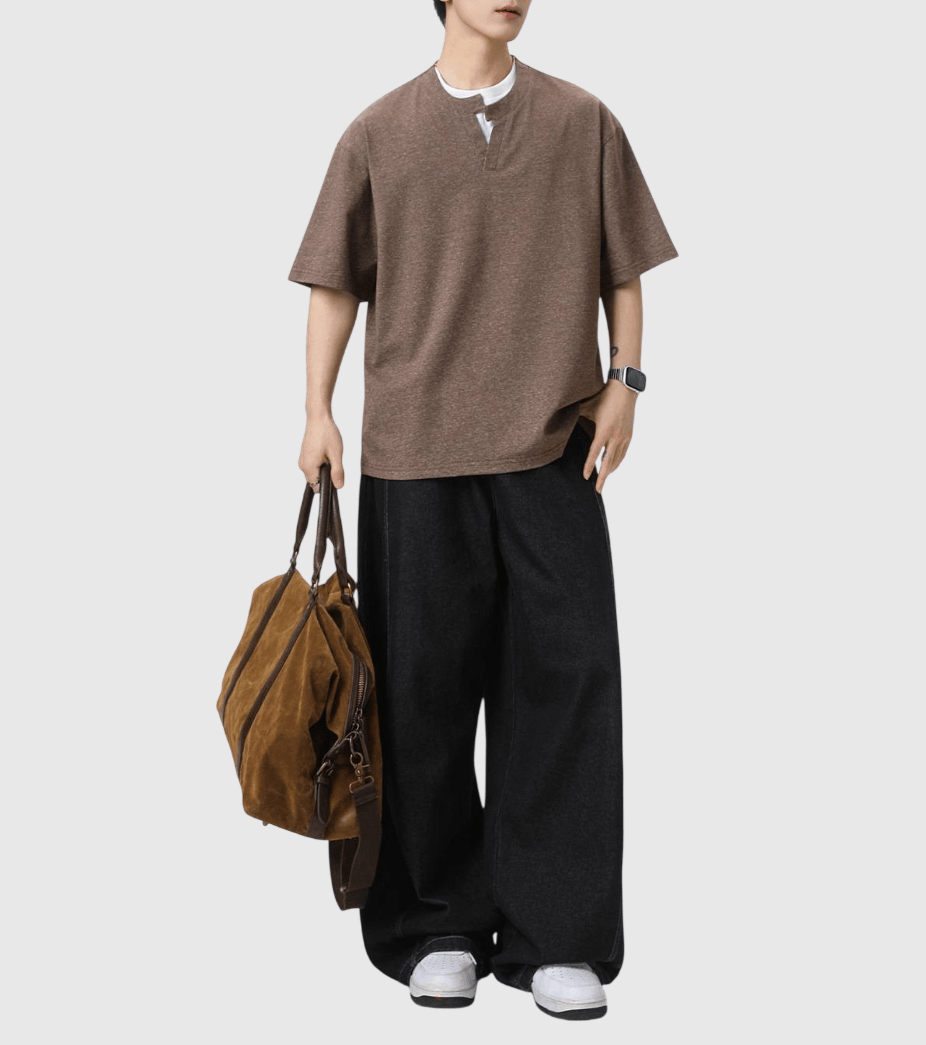 日系層次假兩件式領帶設計 V 領 純棉短袖 T-Shirt [SBT-1524]