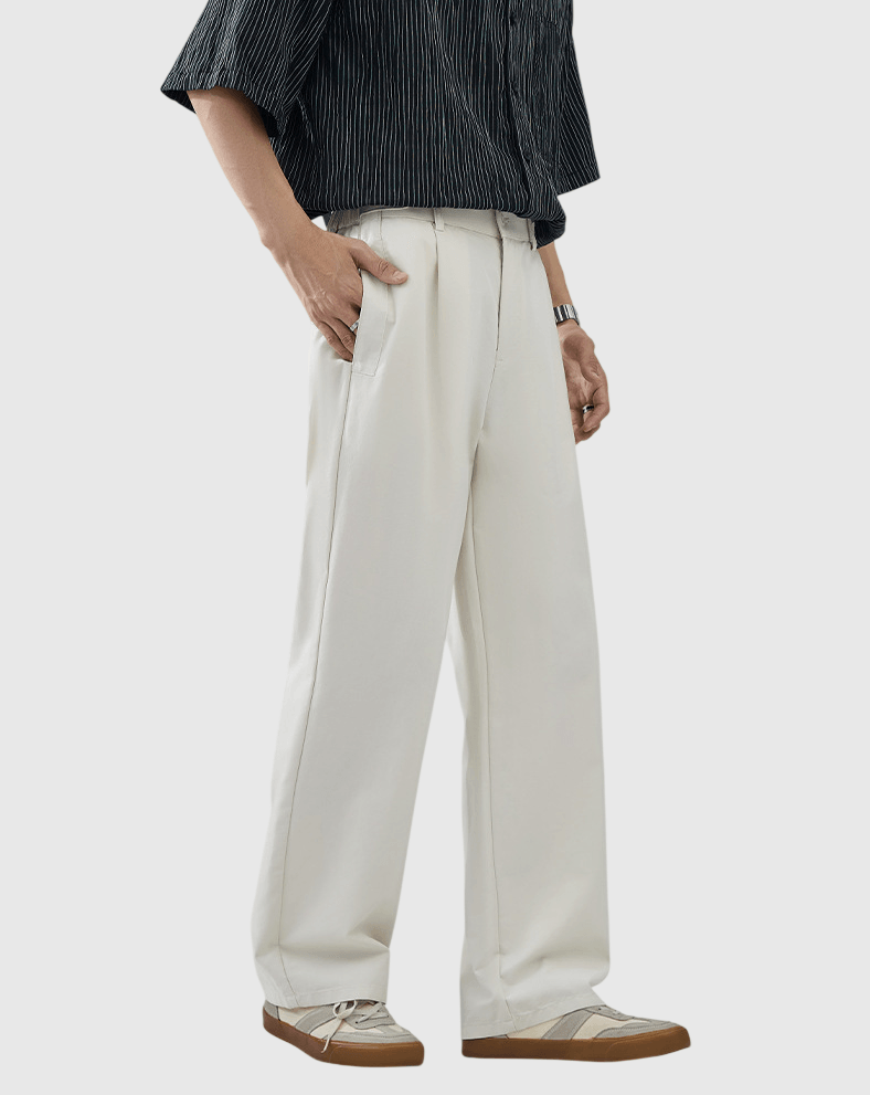 鈕扣腰袢帶設計 透氣闊腳直筒長褲 [CBP-1095]