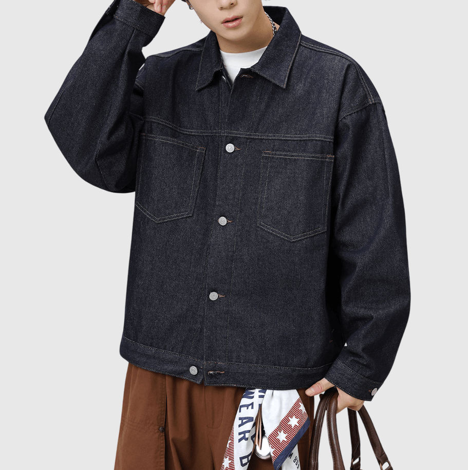 日系基礎雙設計前袋明線 純棉水洗牛仔長袖外套 [SBO-1221]