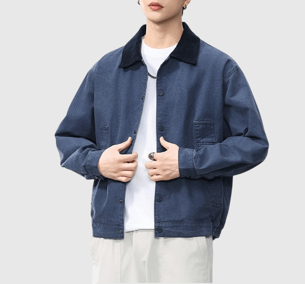 復古撞色領口側袋工裝 輕水洗純棉外套 [SBO-1430]
