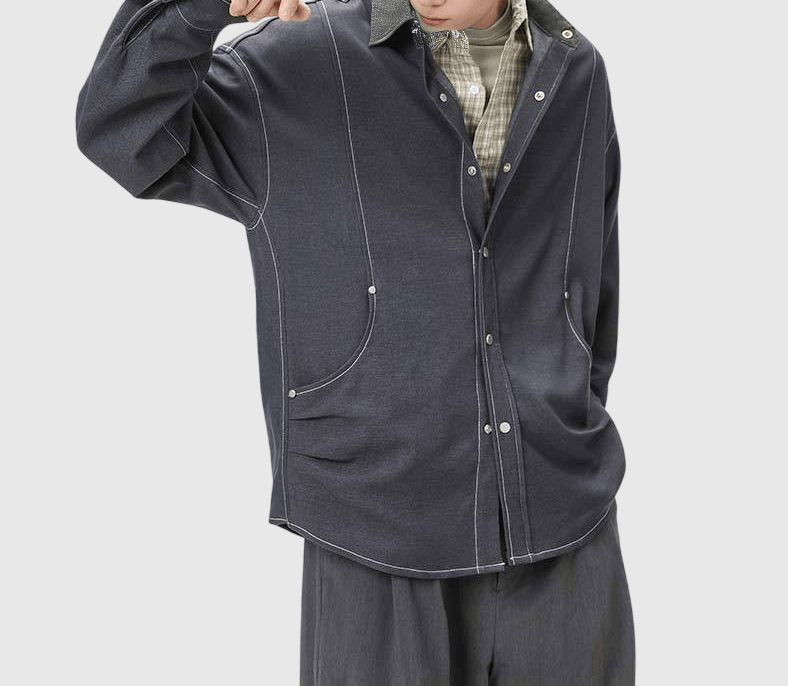 復古水洗立體撞色縫線工裝 長袖牛仔恤衫 [SBS-1380]