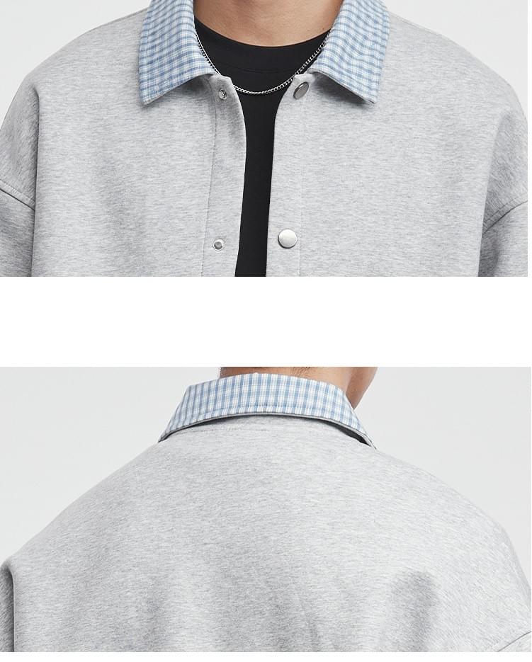 日系假兩件式恤衫縫紉拼接 長袖外套 [SBO-1483]