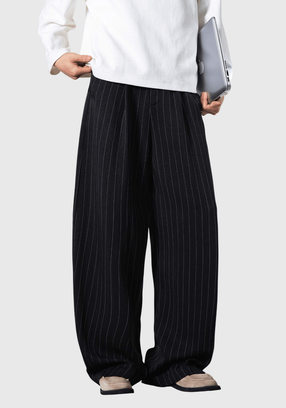 垂直條紋色織工藝設計 垂感透氣闊腳西裝長褲 [SBP-1204]