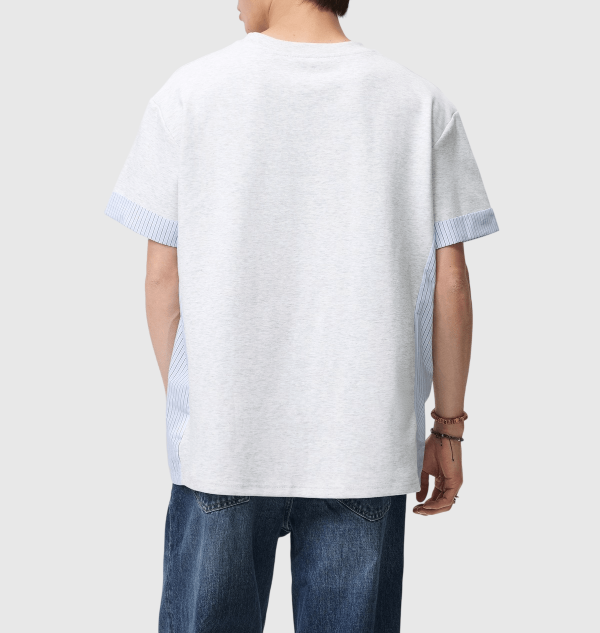 日系條紋拼布縫紉拼接設計 短袖 T-Shirt [SBT-1578]