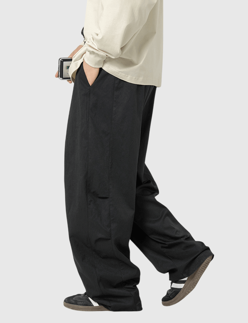 日系基礎後褶皺折疊 闊腳直筒錐形長褲 [SBP-1078]