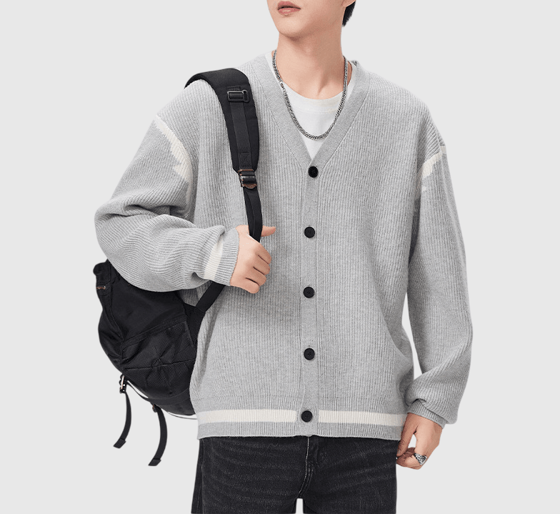 日系不規則線條色織撞色 開胸針織紋理外套 [SBO-1283]