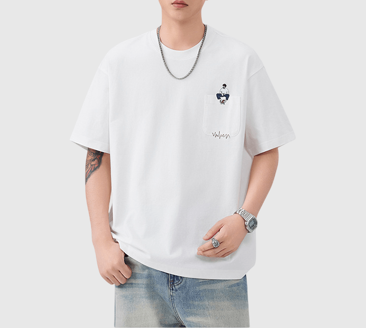 人像細圖案刺繡 純棉短袖 T-Shirt [SBT-1400]