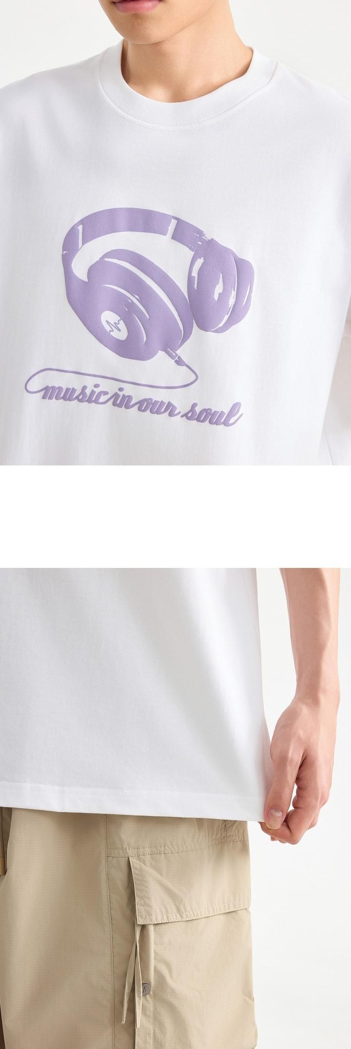 頭戴耳機圖案印燙設計 純棉短袖 T-Shirt [CBT-1285]