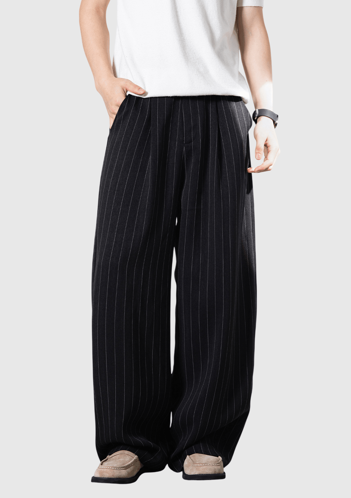 垂直條紋色織工藝設計 垂感透氣闊腳西裝長褲 [SBP-1204]