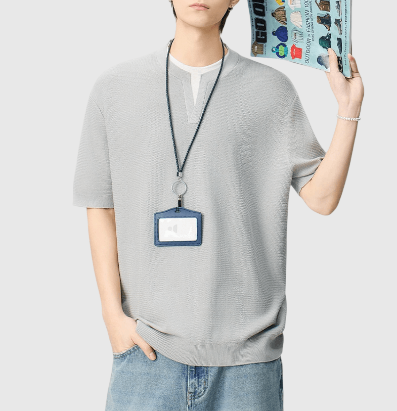 日系層次假兩件式設計 麻質針織透氣短袖 T-Shirt [SBT-1541]