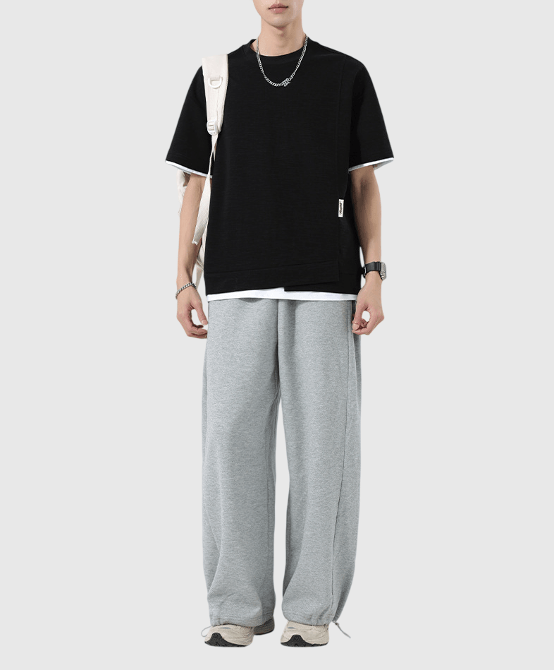 日系折疊層次假兩件式設計 天竺棉短袖 T-Shirt [SBT-1517]