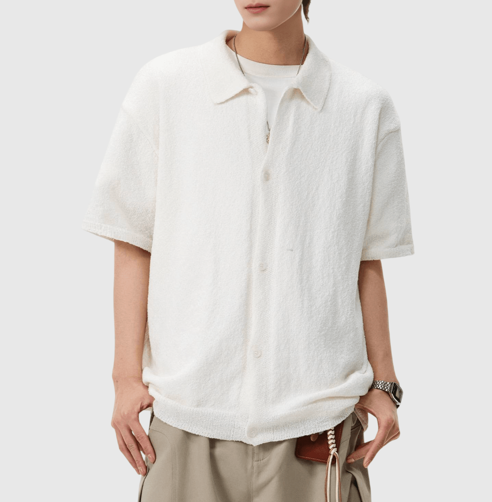 復古肌理圈紗編織紋理 垂感短袖恤衫 [SBS-1388]