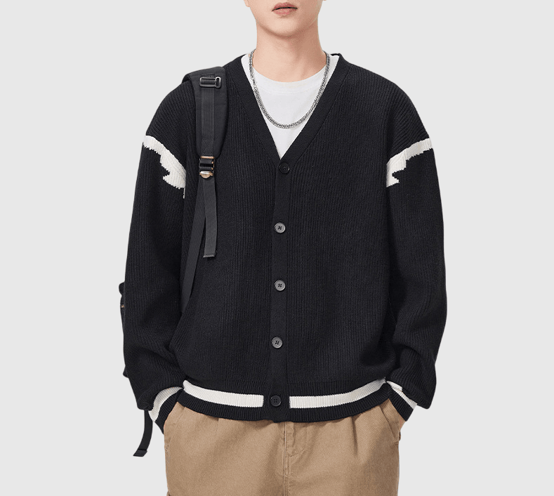 日系不規則線條色織撞色 開胸針織紋理外套 [SBO-1283]