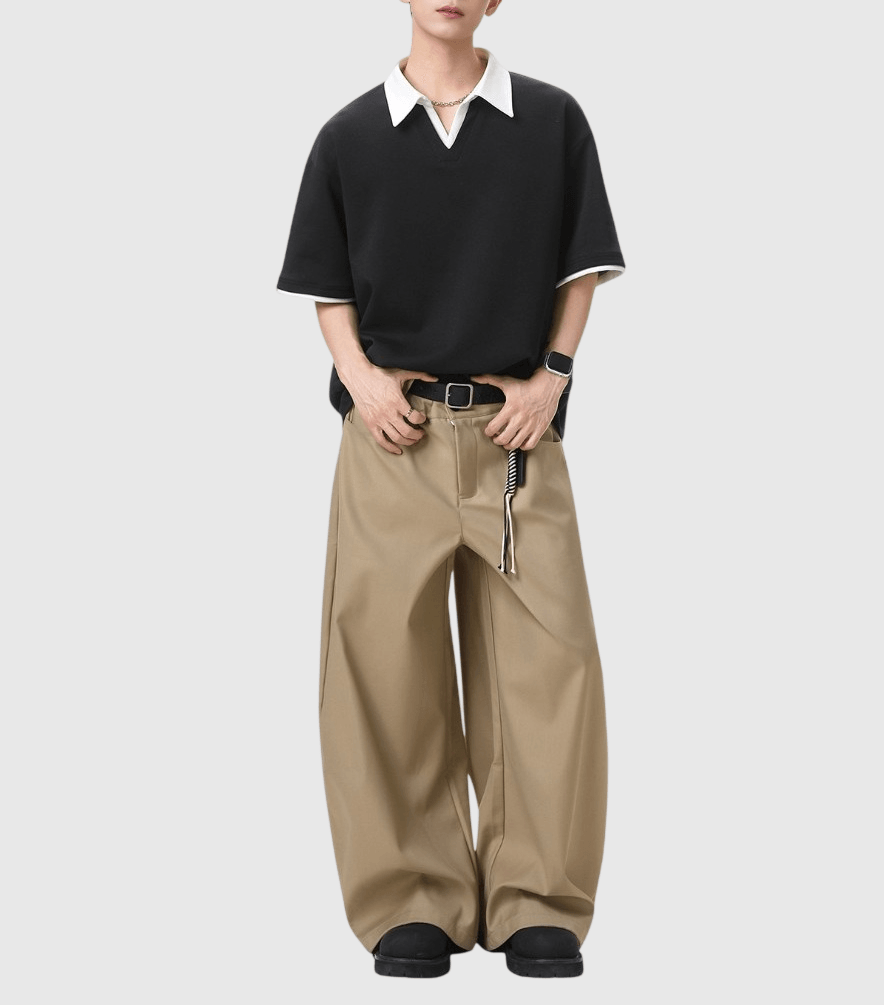 日系假兩件式縫線撞色 V 領設計 短袖 POLO T-Shirt [SBT-1503]