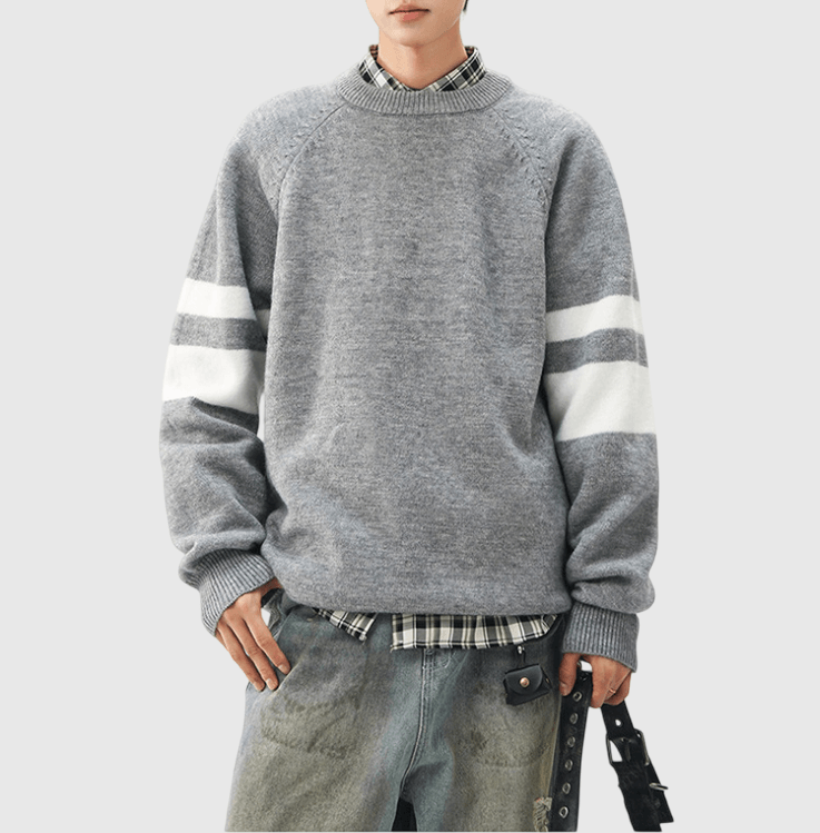 手袖層次撞色針織設計 圓領針織冷衫 [CBK-1038]