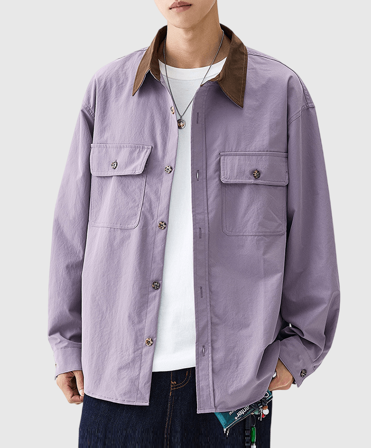 雙前袋領口撞色縫接 工裝外套 [CBJ-1070]