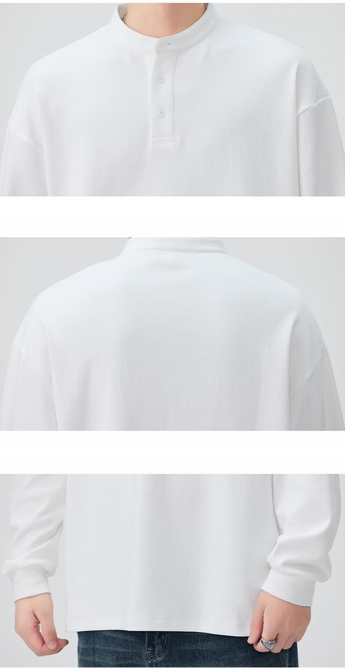 復古半開襟鈕扣 亨利領純棉長袖 T-Shirt [SBT-1451]
