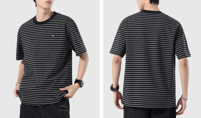 日系細標籤縫紉橫間條紋 短袖 T-Shirt [SBT-1547]