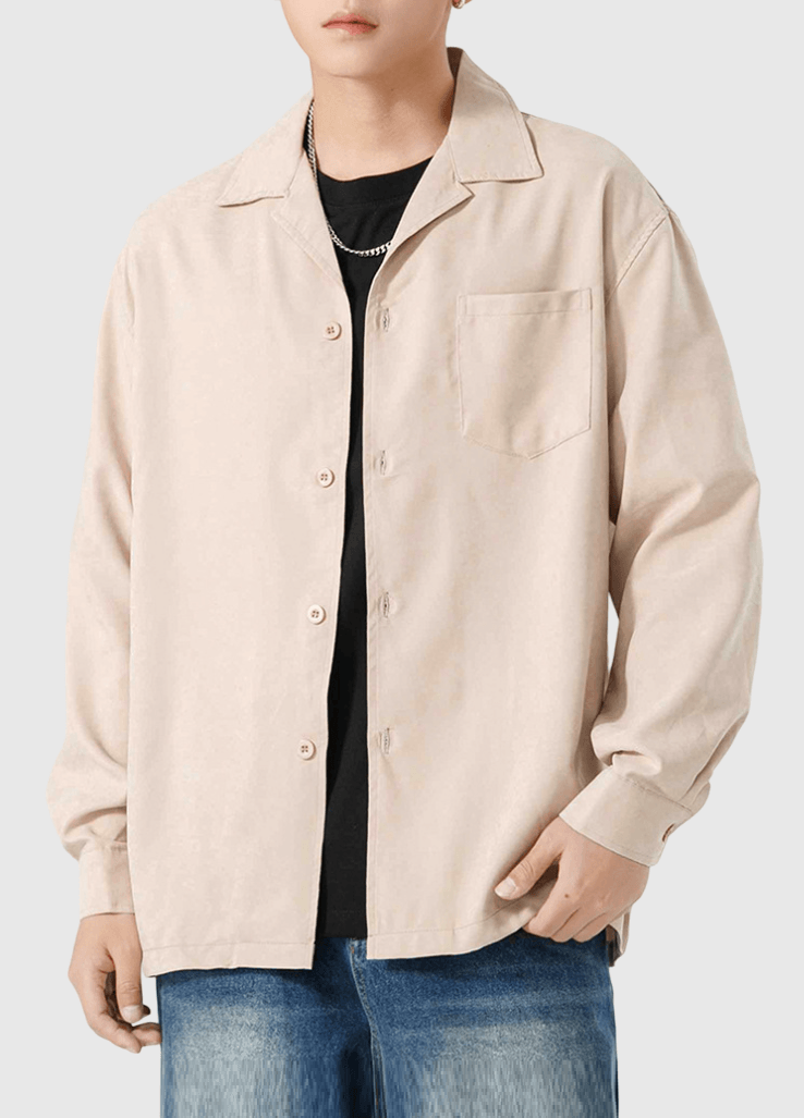 復古基礎大領口前袋設計 透氣垂感長袖恤衫 [SBS-1373]