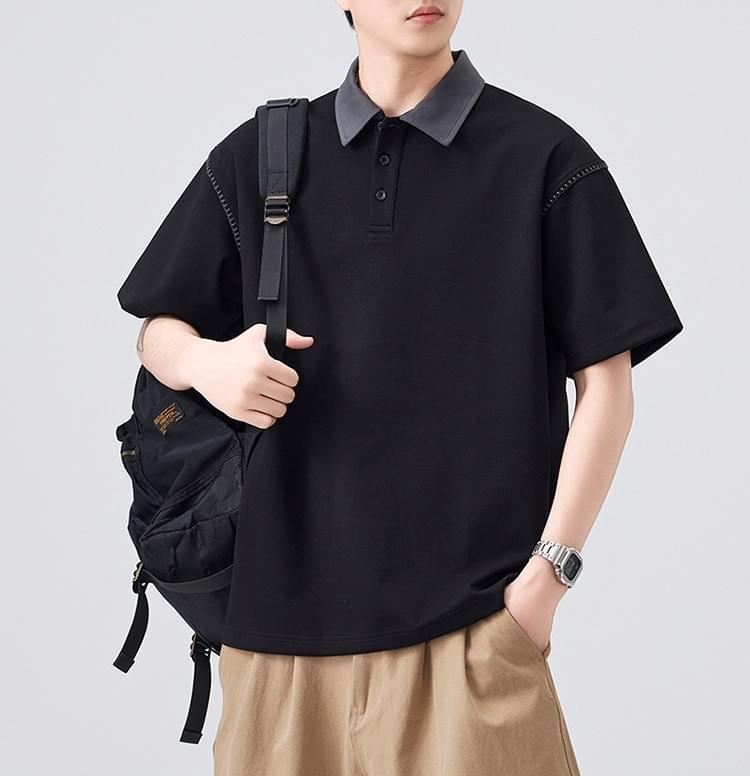 日系領口撞色手袖縫線設計 短袖 POLO T-Shirt [SBT-1419]