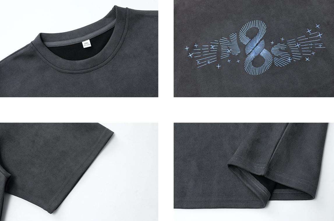 復古放射射線文字圖案印燙 絨面皮布短袖 T-Shirt [SBT-1487]