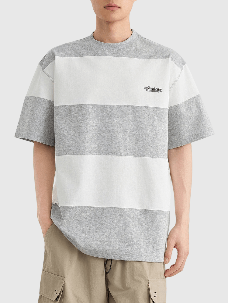 復古闊條紋文字印燙 短袖 T-Shirt [CBT-1571]
