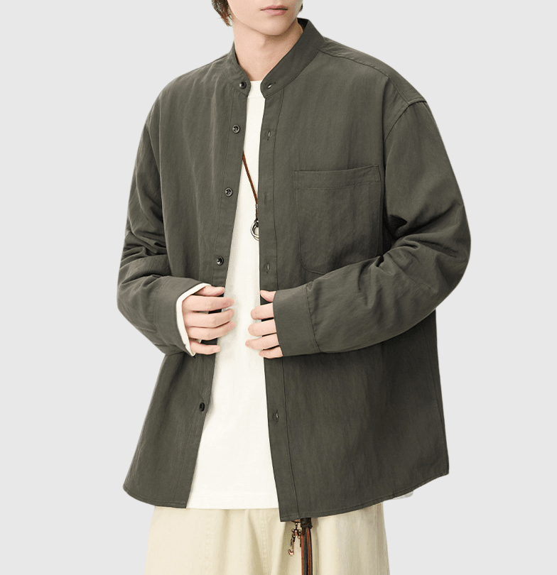 日系基礎微皺紋理 透氣半領長袖恤衫 [SBS-1390]