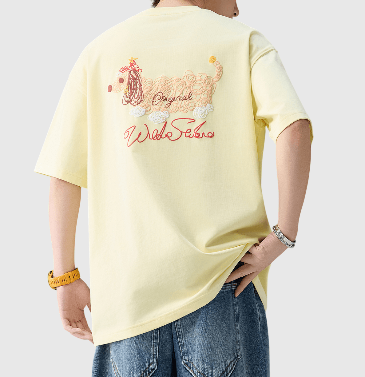 日系亂線狗仔圖案立體印燙設計 純棉短袖 T-Shirt [SBT-1558]