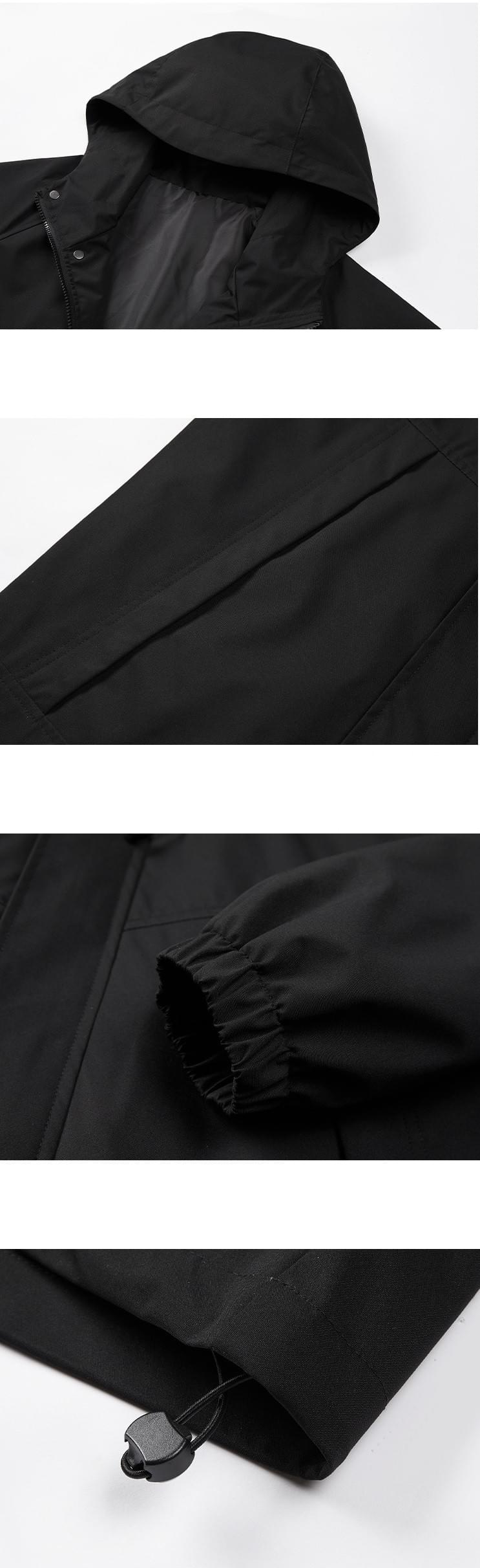 層次斜袋縫線設計 長袖連帽風褸外套 [CBJ-1073]