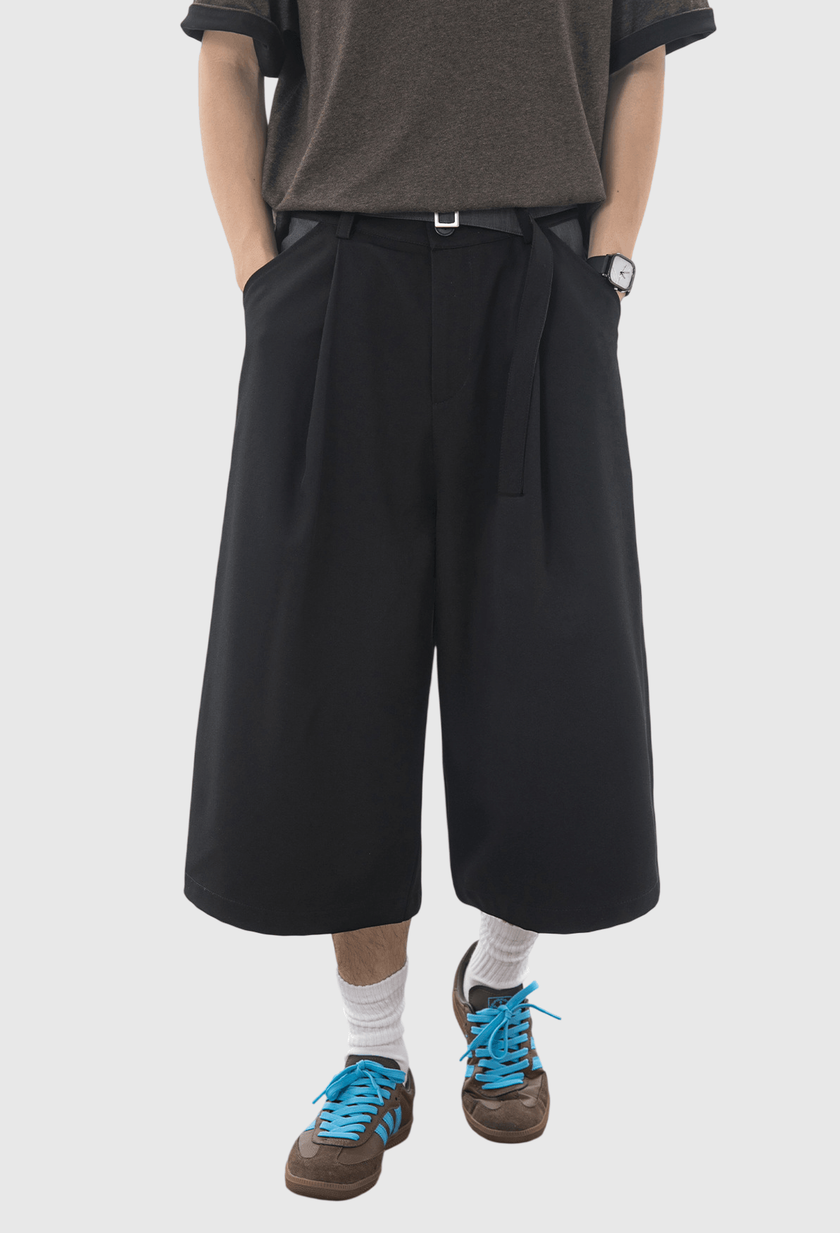 日系雙面色系腰帶設計  透氣垂感七分短褲 [SBST-1165]