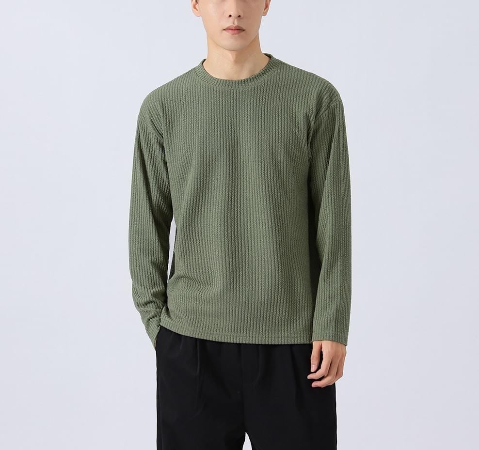 日系基礎純色粗線肌理紋理 長袖 T-Shirt [CBT-1224]