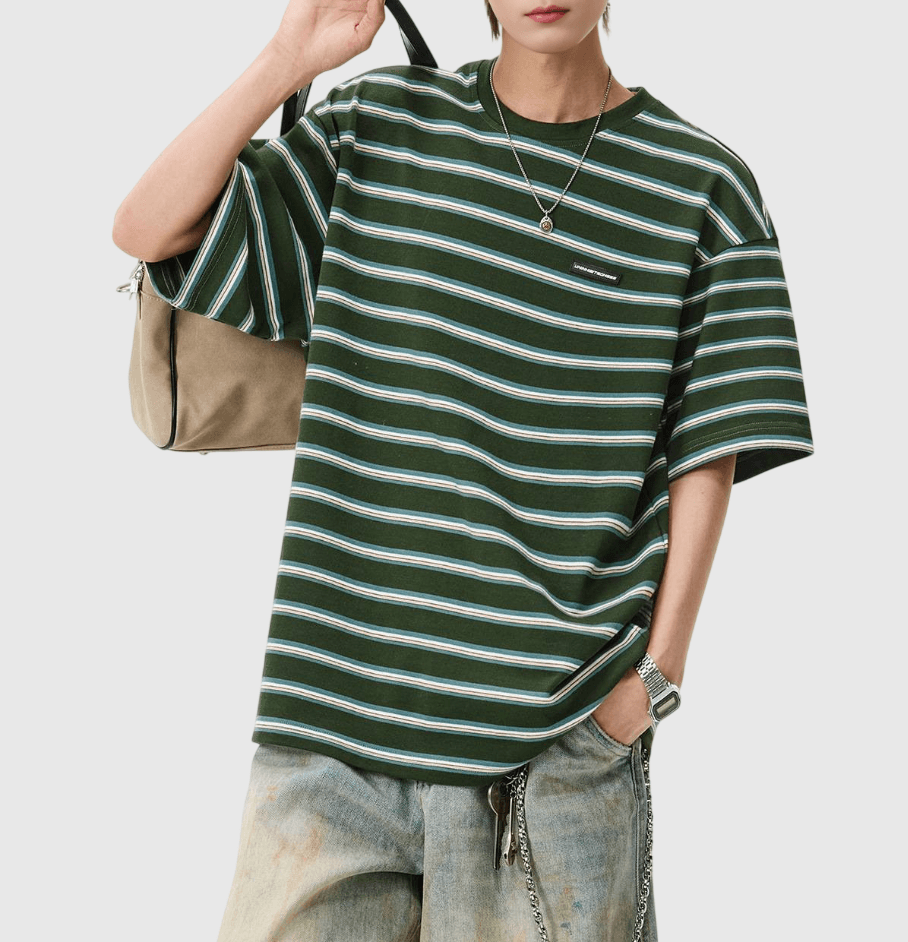 復古層次撞色橫間條紋 短袖 T-Shirt [SBT-1475]